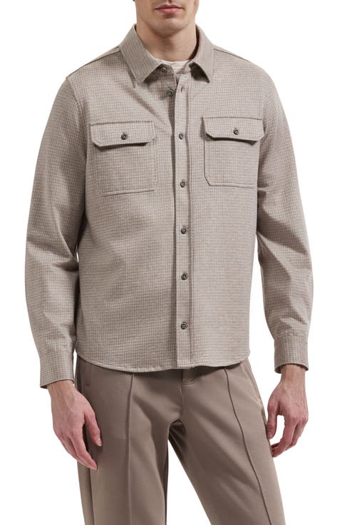 Long Sleeve Cotton Jacquard Button Down Knit Shirt