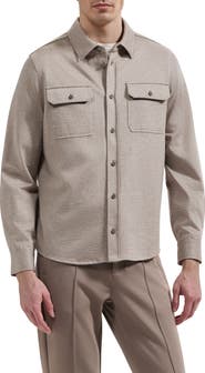 Bugatchi Long Sleeve Cotton Jacquard Button Down Knit Shirt