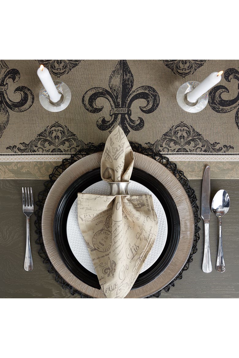 Fleur De Lis Stripe Jacquard Table Runner 14X72, Alternate, color, Gold