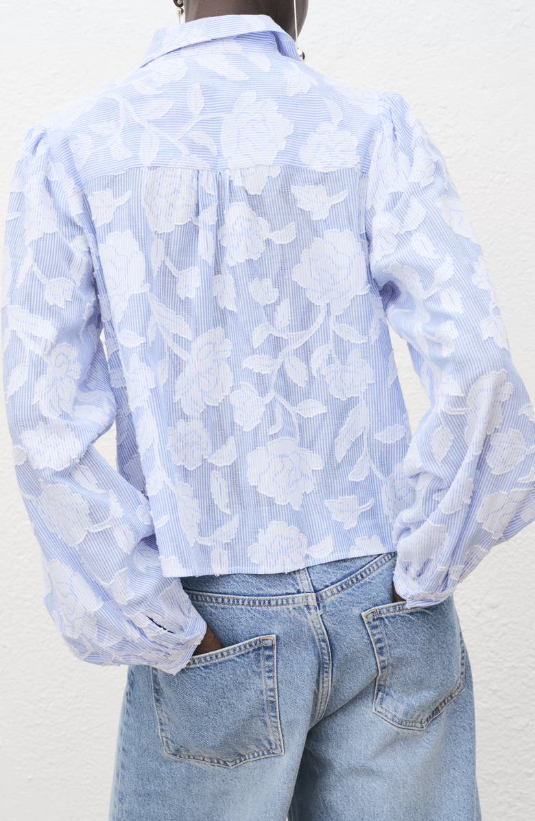 MANGO Embroidered Stripe Shirt, Alternate, color, Sky Blue