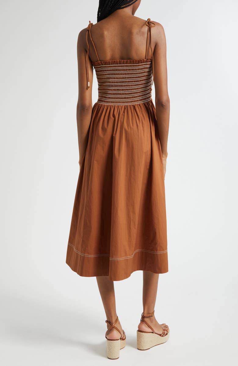 Veronica Beard Kaela Smocked Tie Strap Midi Dress, Alternate, color, 