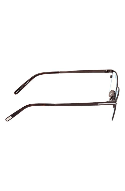 Tom Ford 54mm Rectangular Blue Light Blocking Glasses In Gunmetal Havana/t Logo