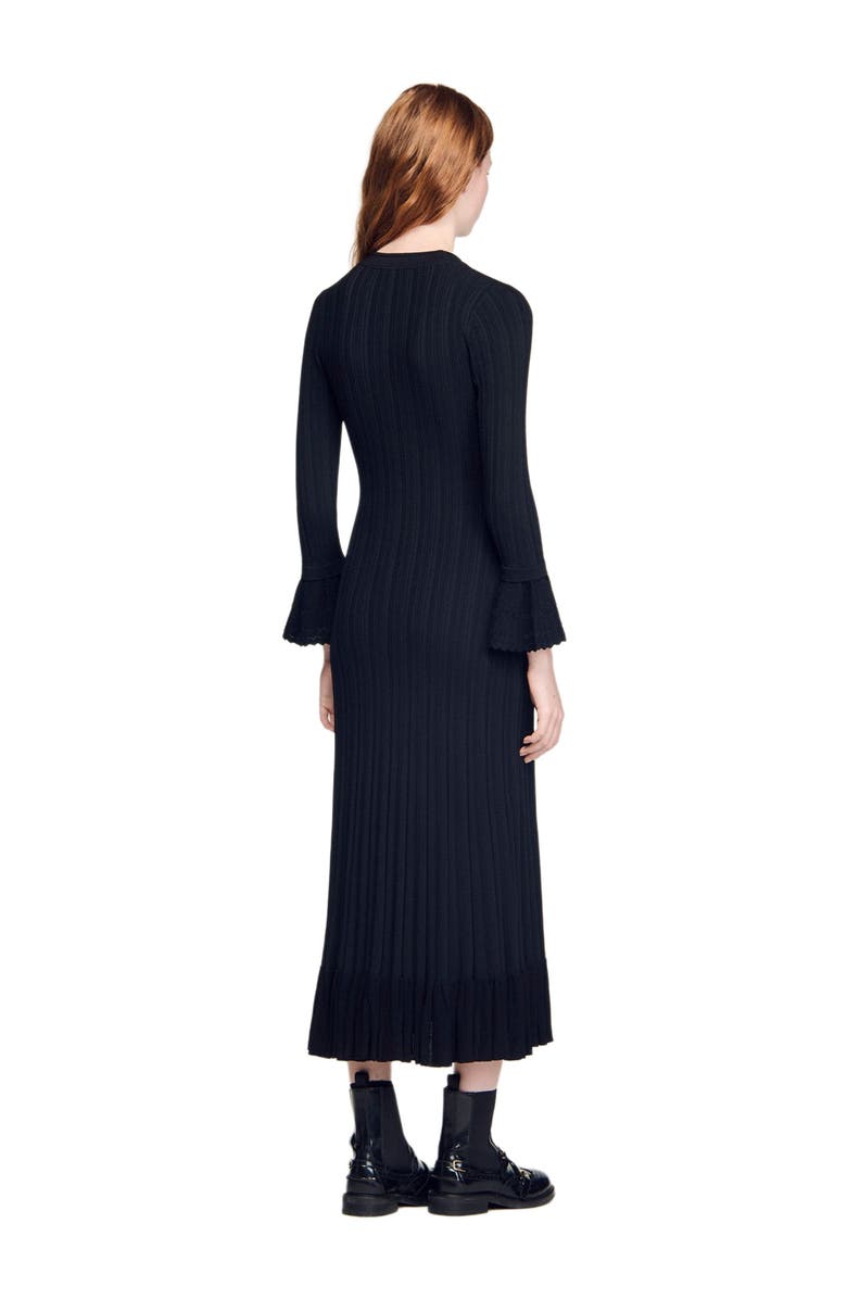 SANDRO Knit maxi dress with ruffle, Alternate, color, Black