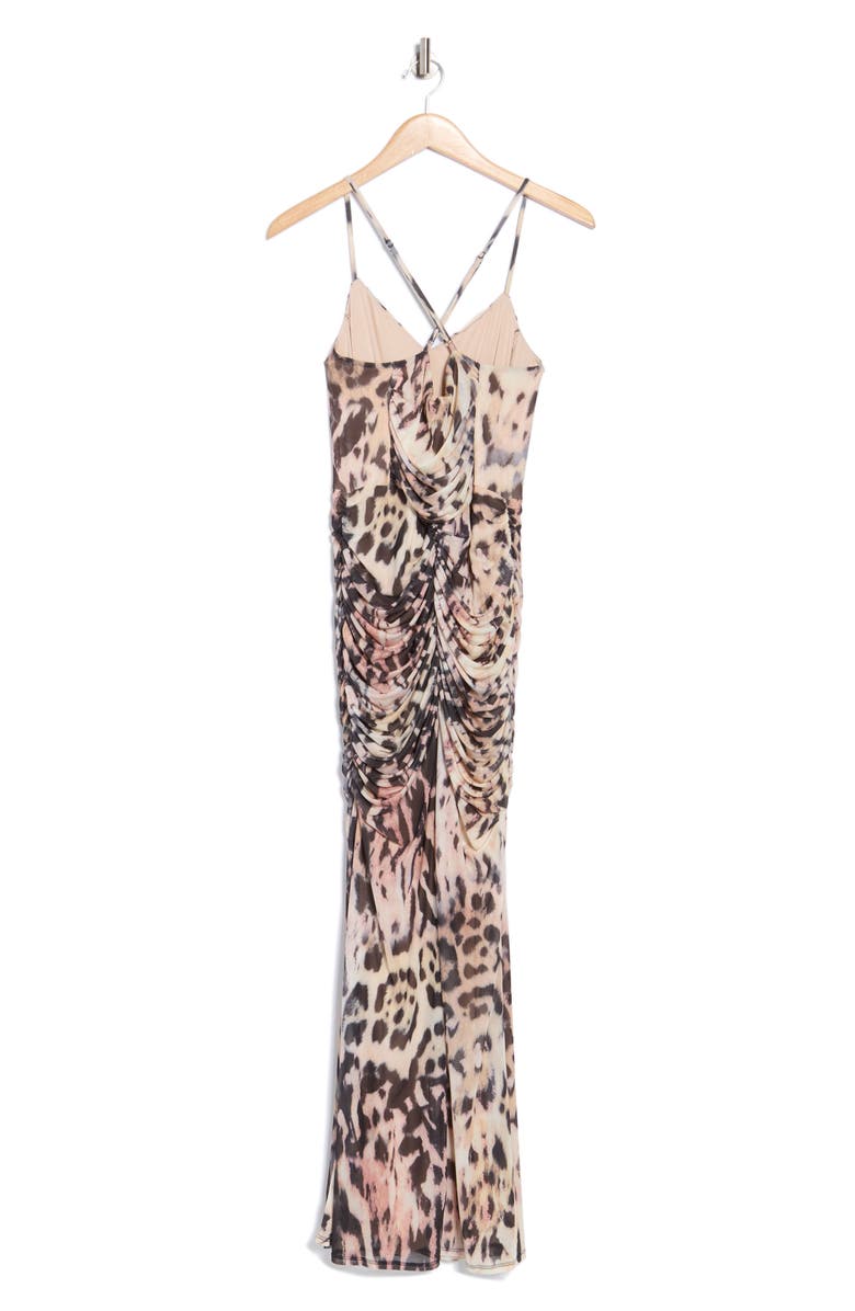 AFRM Azula Ruched Mesh Body-Con Dress, Alternate, color, Warm Leopard