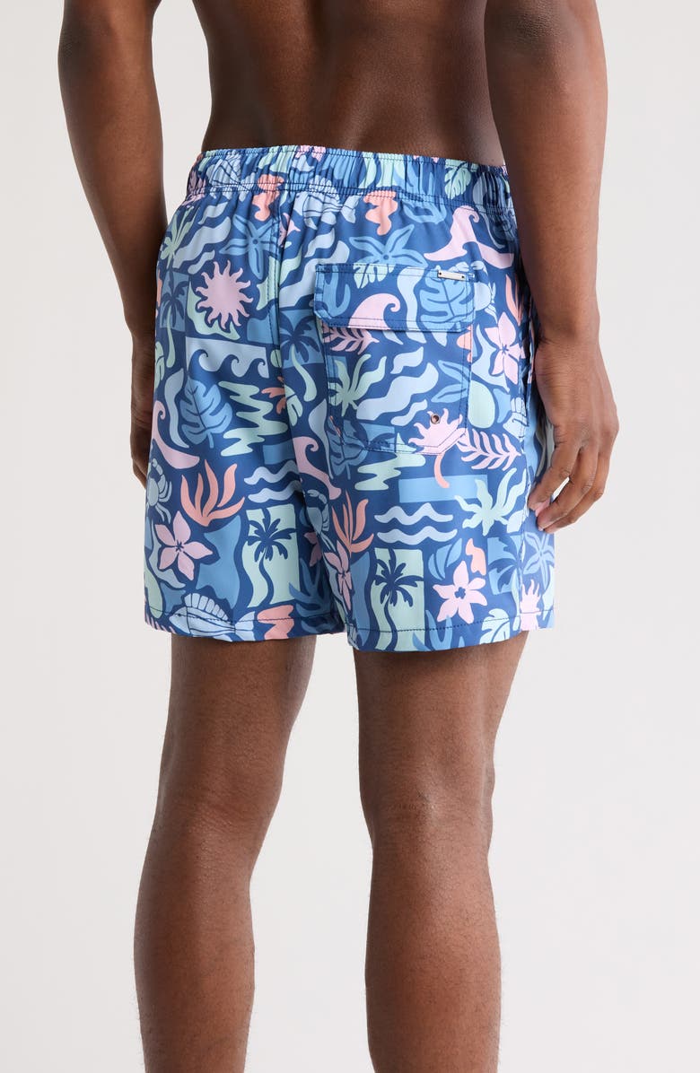 Vintage Summer Crabs & Fish Print Swim Trunks, Alternate, color, Navy