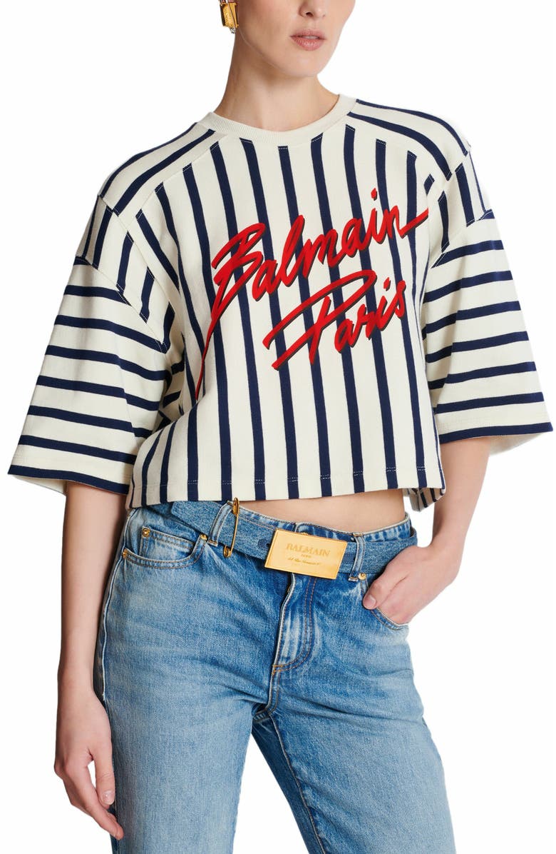 Balmain Denim Belt With Safety Pin, Alternate, color, Blue