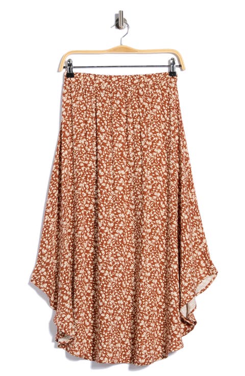 Floral Handkerchief Hem Midi Skirt