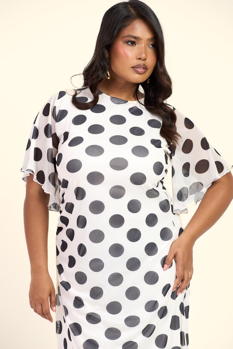 Large Polka Dot Ruched Side Maxi Dress, Alternate, color, Beige