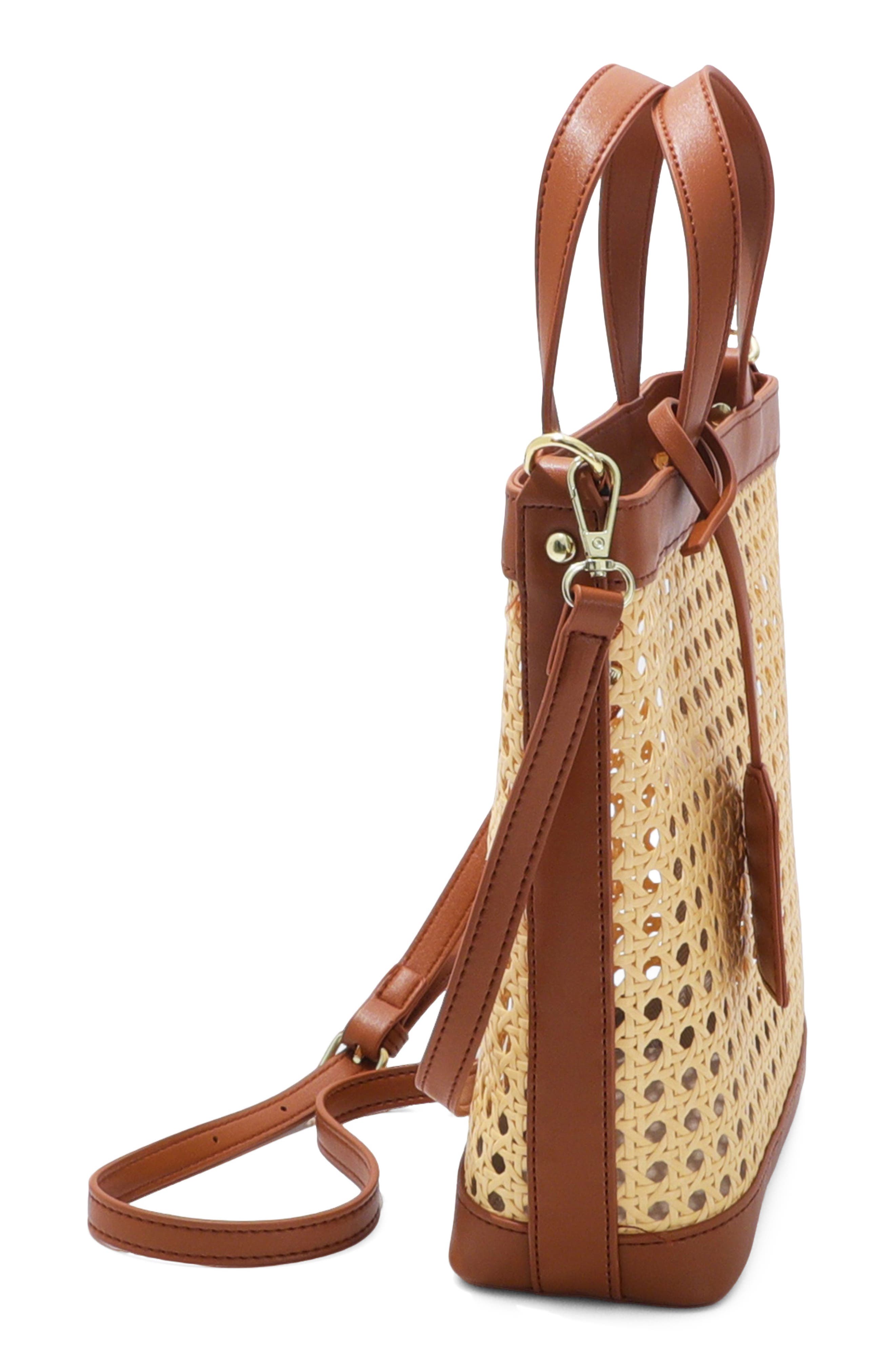 Kane Rattan Shoulder Bag, Alternate, color, BROWN/ TAN