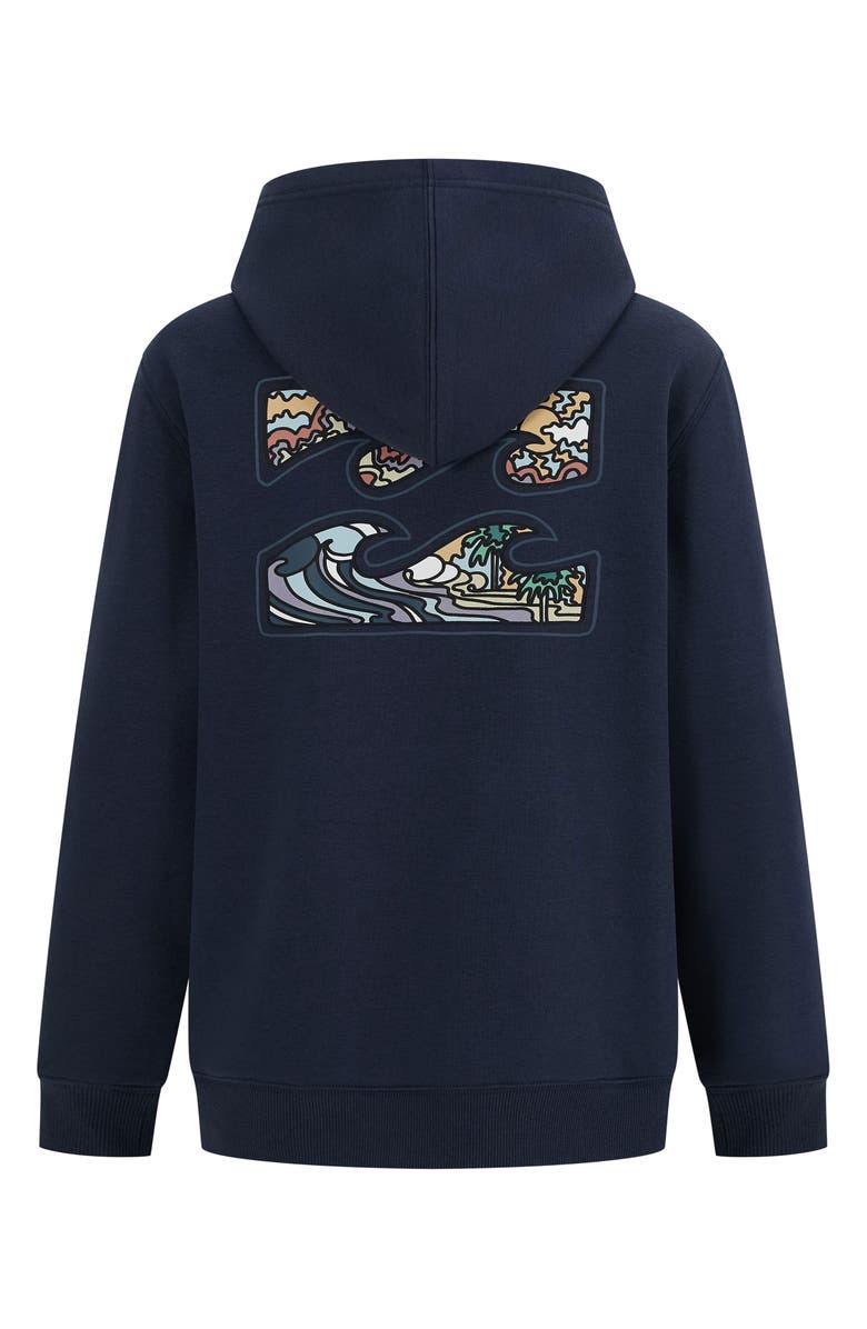 Billabong Kids' Crayon Wave Cotton Blend Fleece Hoodie, Alternate, color, Dusty Navy