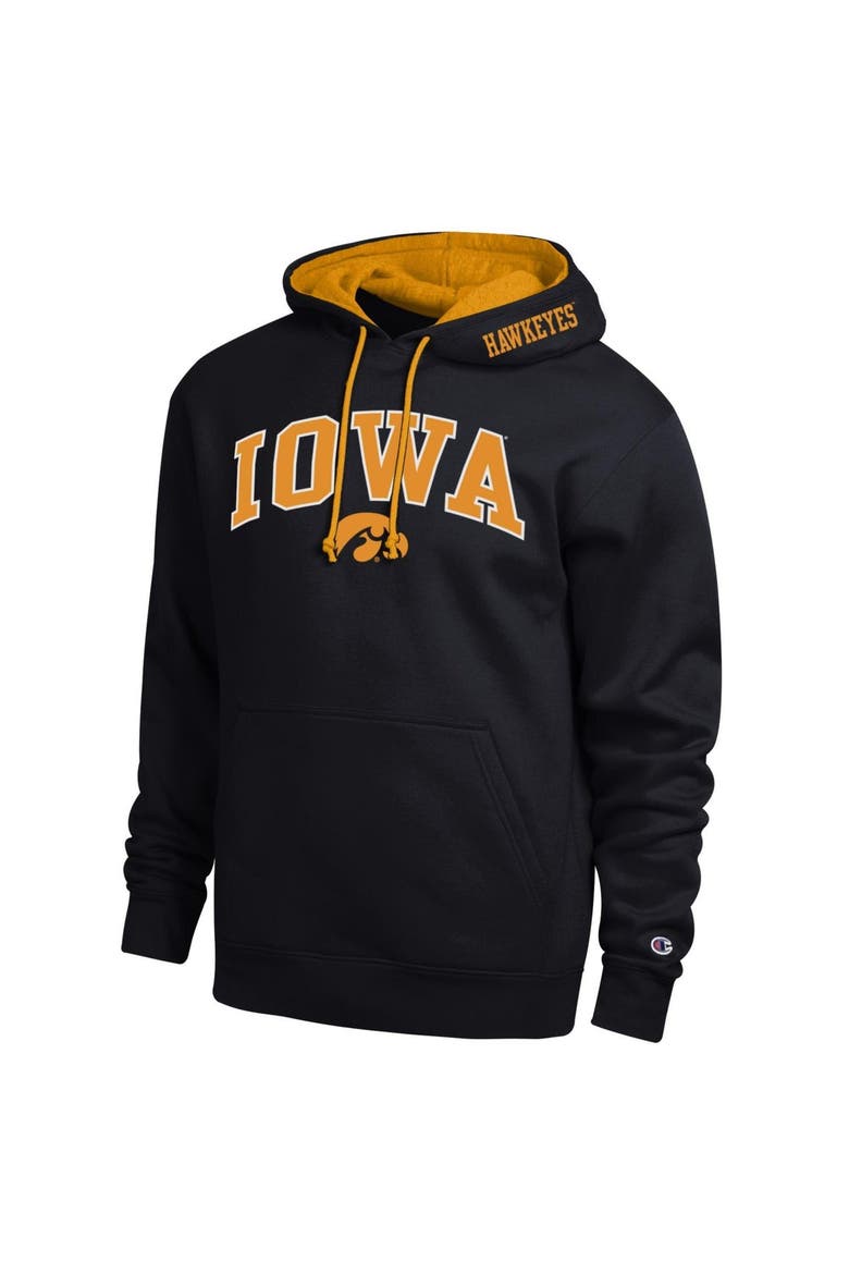 Men's Champion  Black Iowa Hawkeyes Arch Tackle Twill Hoodie, Main, color, Black