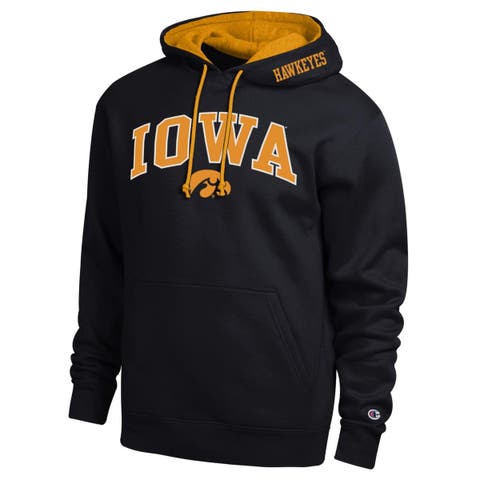 Men's Champion  Black Iowa Hawkeyes Arch Tackle Twill Hoodie