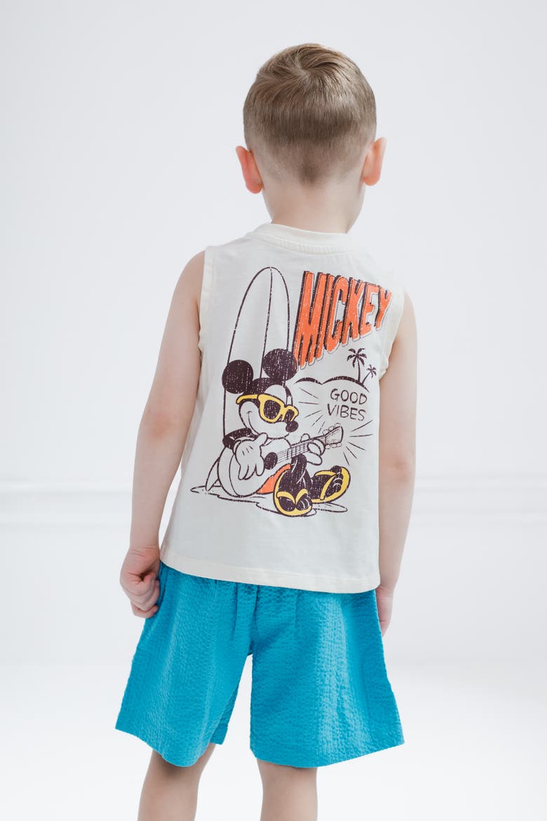 Mickey Mouse 2-Piece Sleeveless Tank Top and Shorts Set, Alternate, color, Cream Teal Mickey