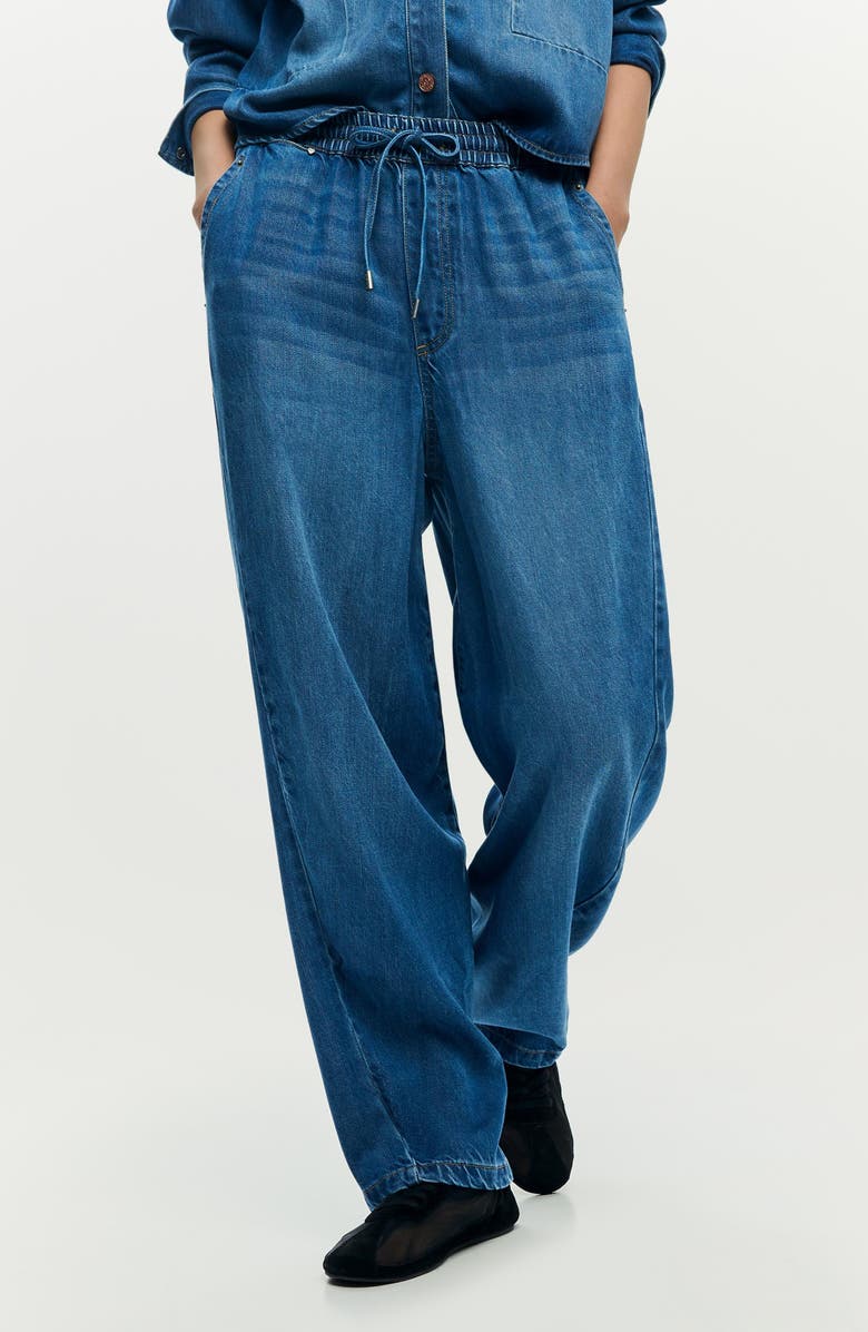 Desigual Drawstring Wide Leg Jeans, Main, color, Medium Blue