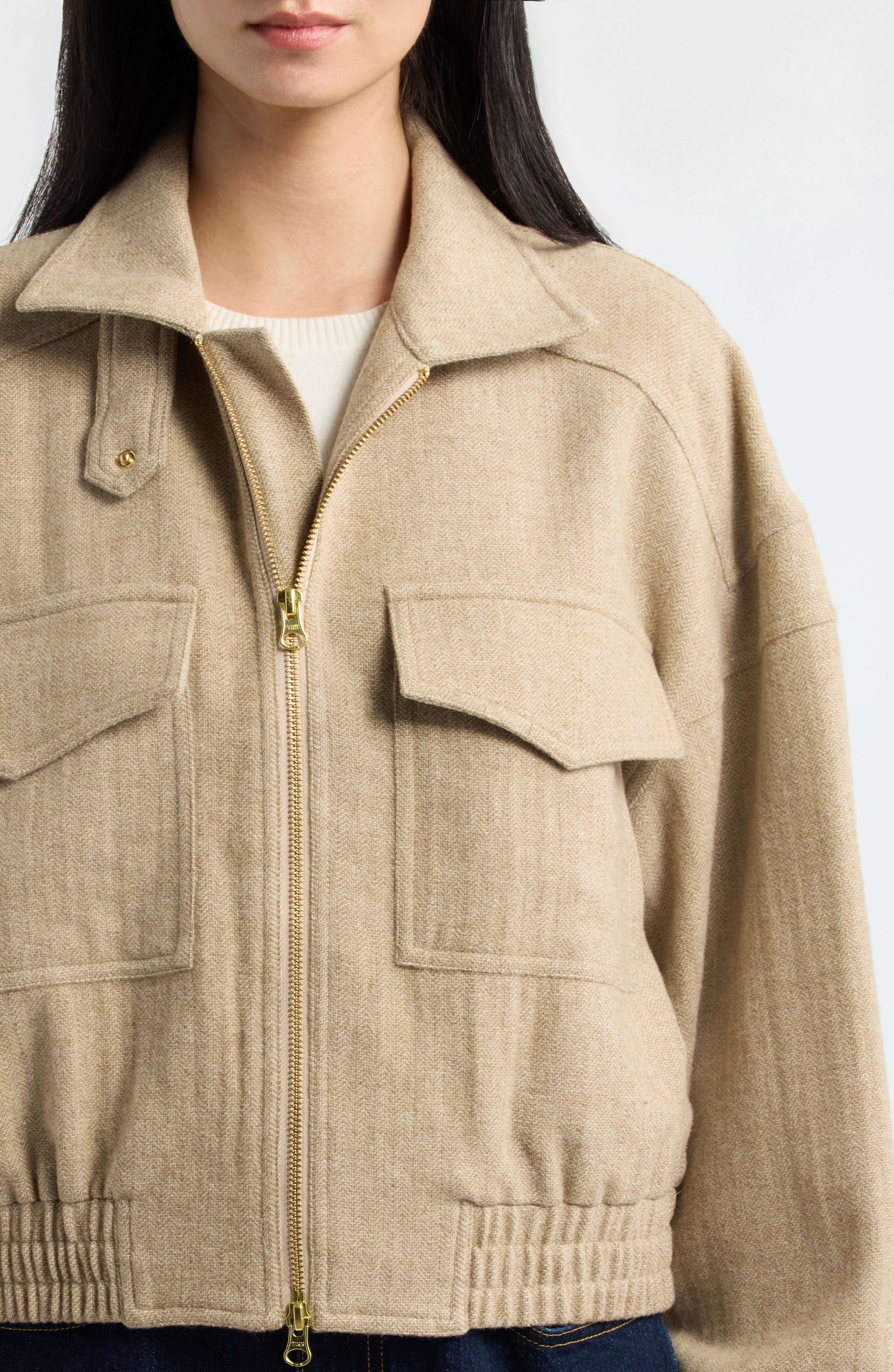 ROWING BLAZERS Herringbone Funnel Neck Wool Blend Jacket (Women ...