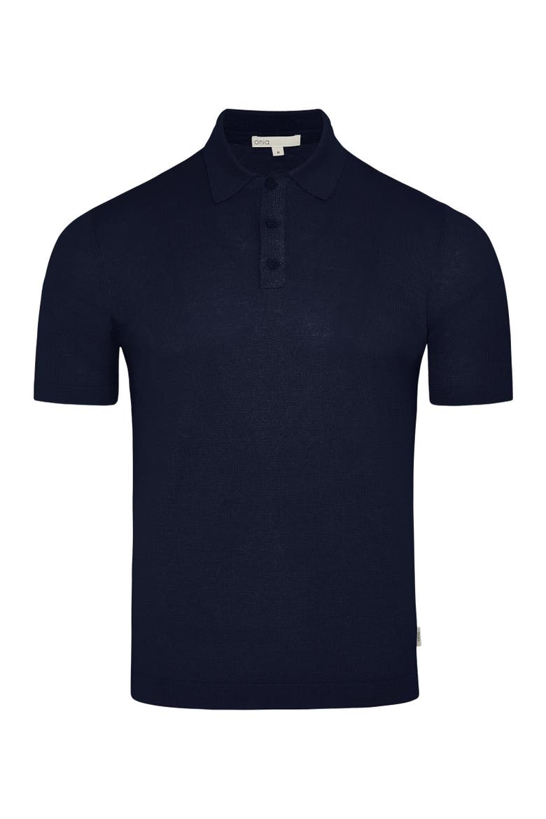 Stretch Linen Jersey Short Sleeve Polo, Alternate, color, Midnight