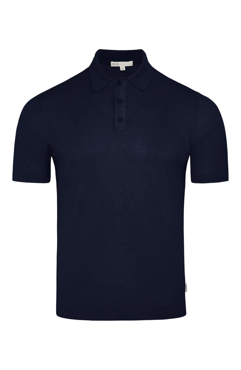 Onia Stretch Linen Jersey Short Sleeve Polo, Alternate, color, Midnight