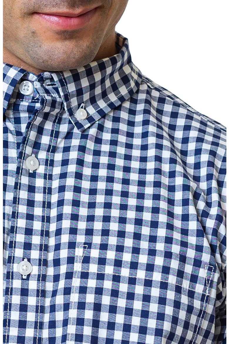 Men's Organic Stretch Poplin Shirt, Alternate, color, Navy Gingham