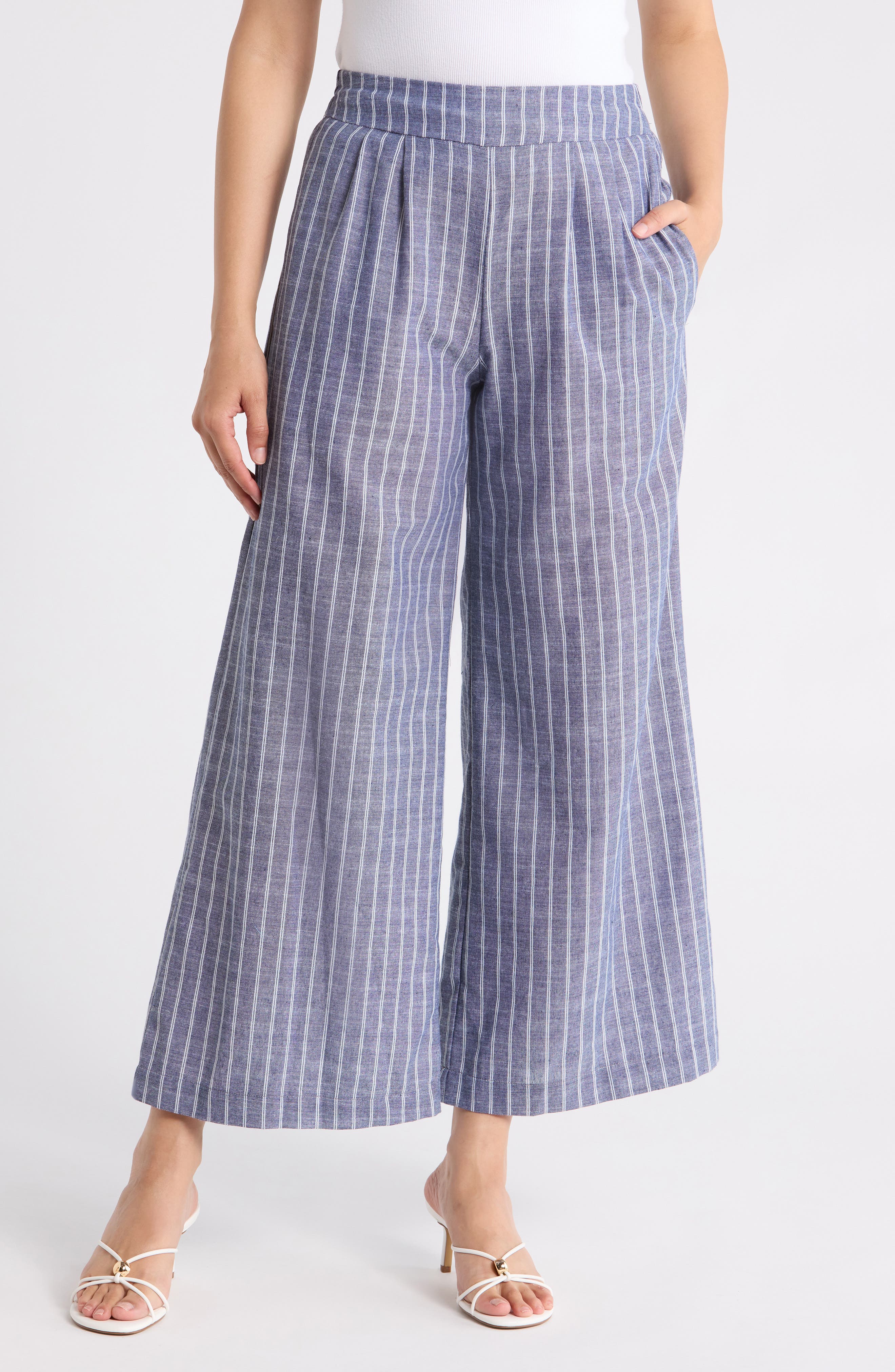 Stripe Linen & Cotton Wide Leg Pants - image 3