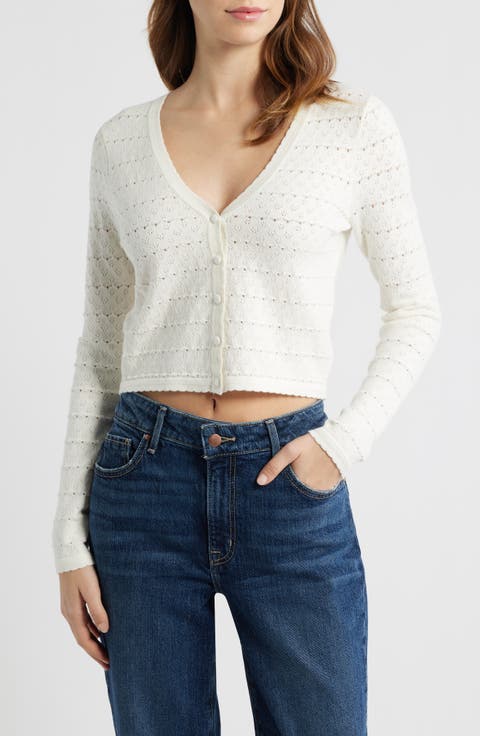 Pointelle V-Neck Crop Cardigan