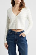 All in Favor Pointelle V-Neck Crop Cardigan