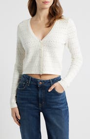 All in Favor Pointelle V-Neck Crop Cardigan