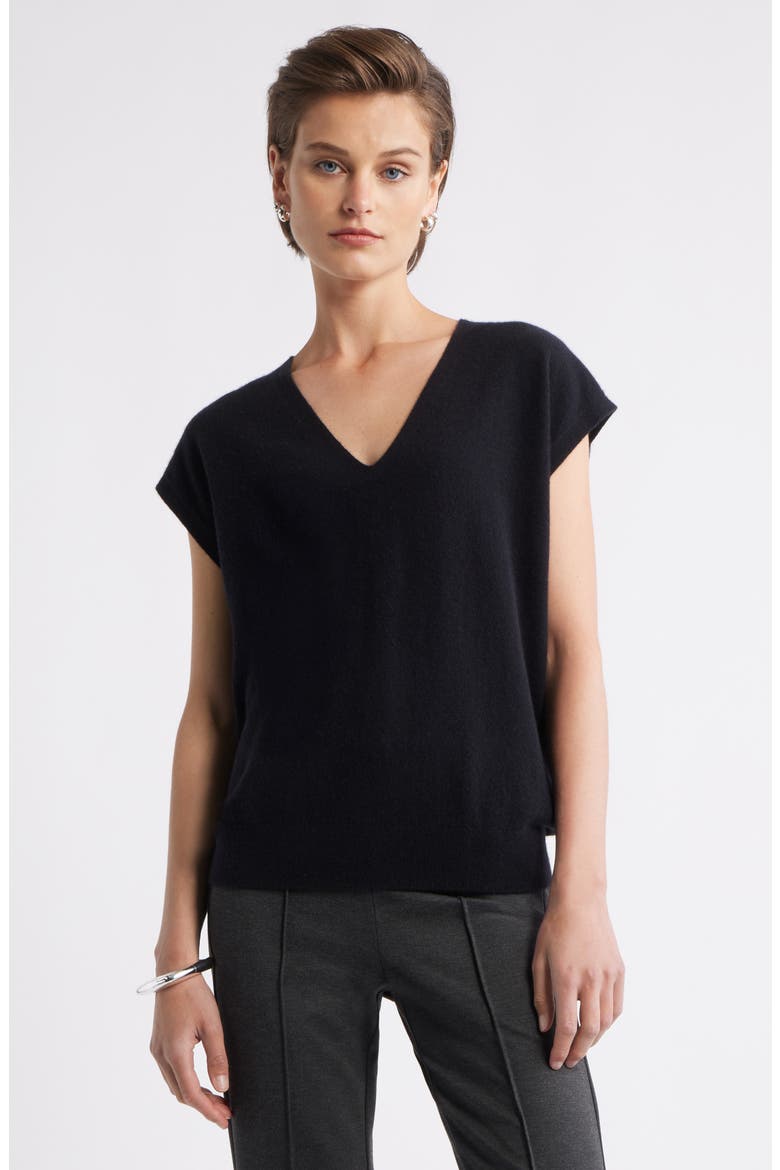 Cashmere V-Neck Sweater Vest, Main, color, BLACK ROCK