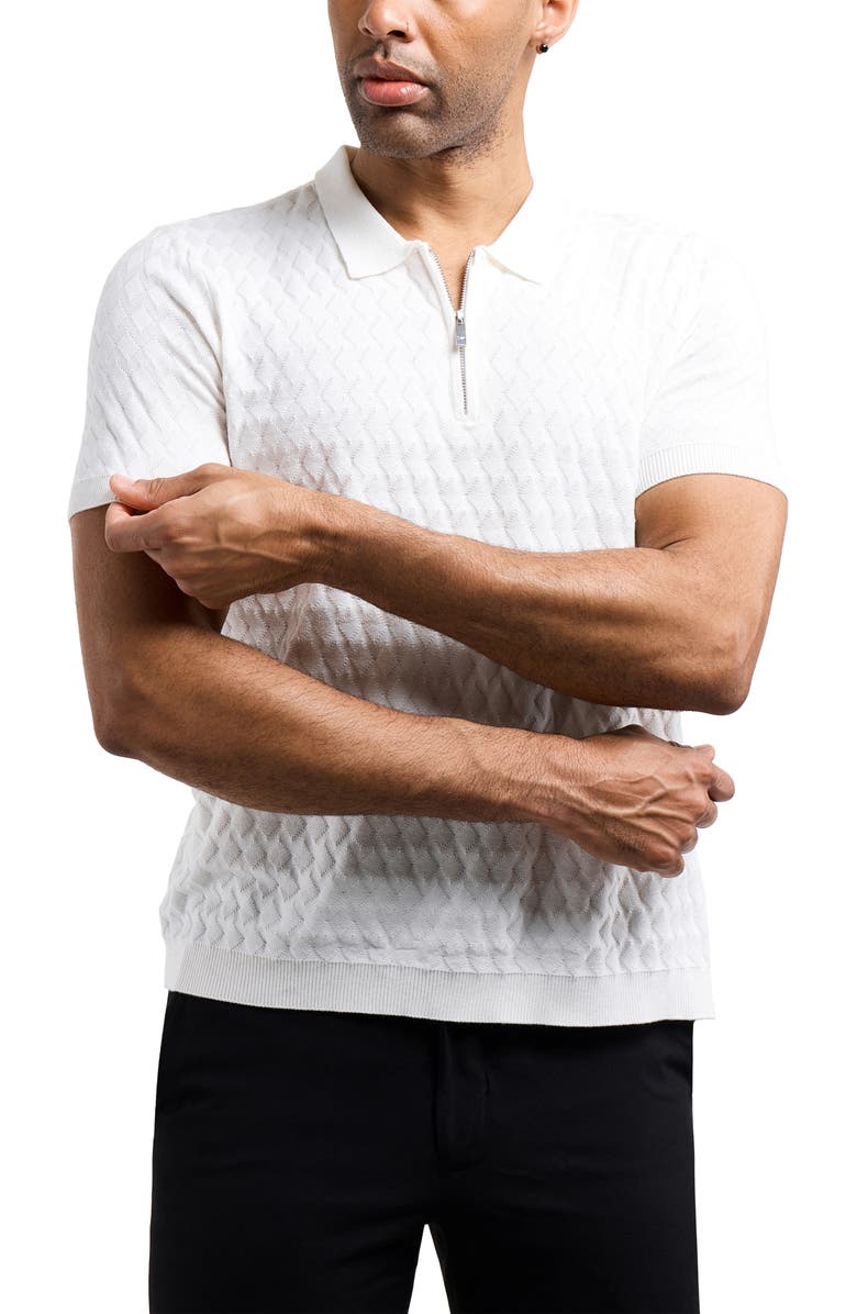 XRAY Quarter Zip Argyle Knit Polo, Alternate, color, Off White