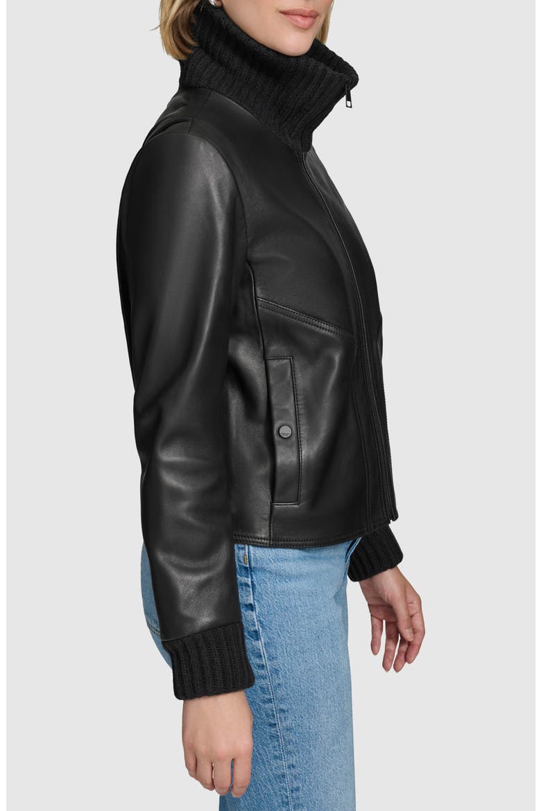 Beatrix Leather Bomber Jacket, Alternate, color, BLACK