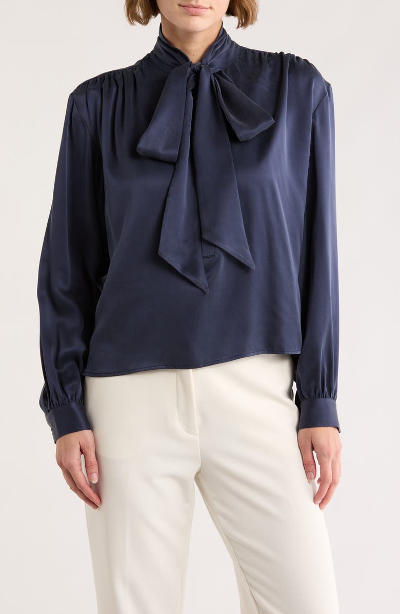 CISSA The Tie Neck Top, Main, color, Navy Sueded Silk