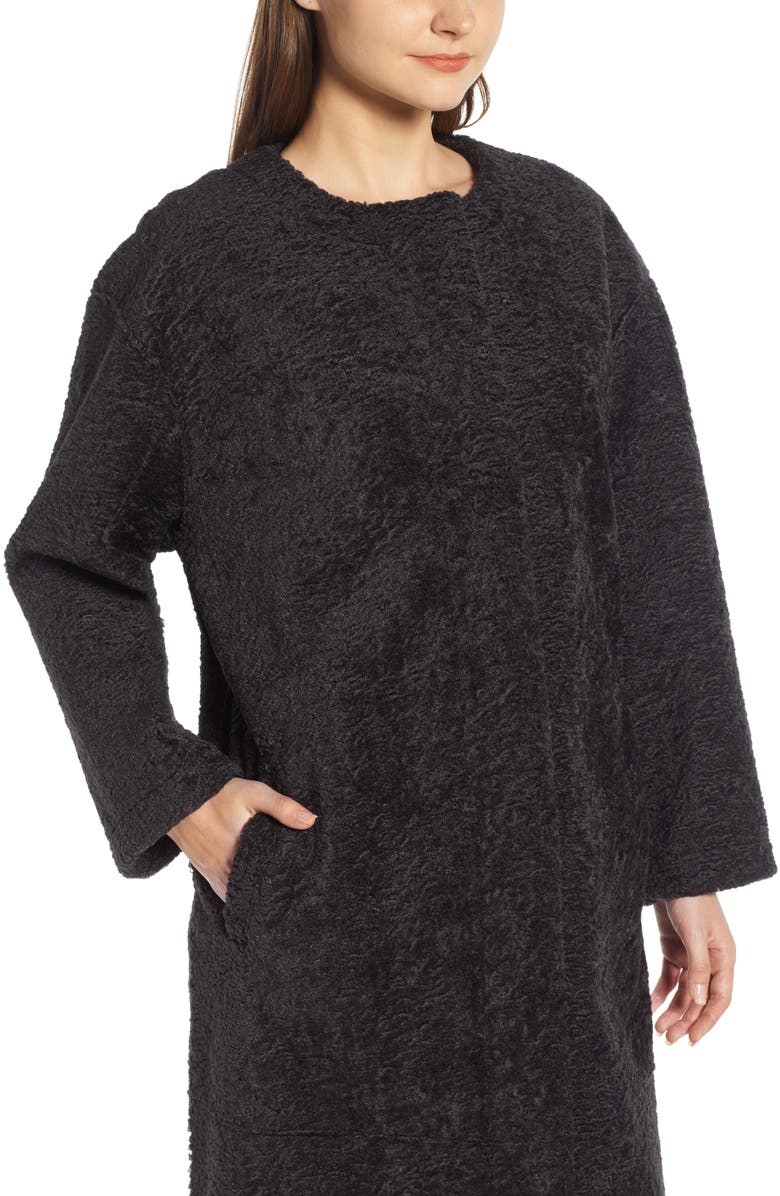 Something Navy Long Faux Shearling Coat, Alternate, color, 