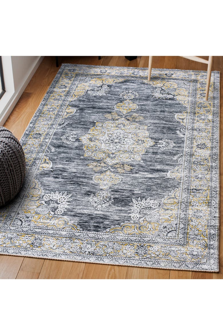 Bausch Bohemian Distressed Chenille Machine-Washable Area Rug, Alternate, color, Dark Gray/Yellow