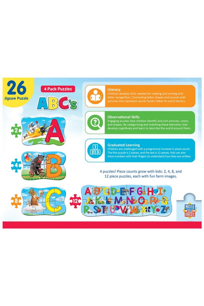 ABC's Educational 4-Pack Jigsaw Puzzles, Alternate, color, Multicolor