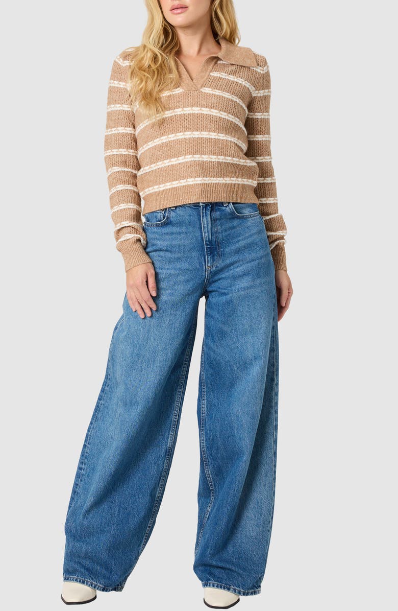 Lush Collared Striped Sweater, Alternate, color, Taupe