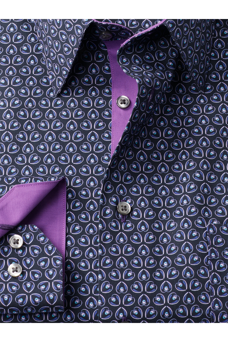 Cotton Buttondown Collar Broadcloth Classic Contrast Trim Button Cuff Long Sleeve Shirt, Alternate, color, Black/Purple
