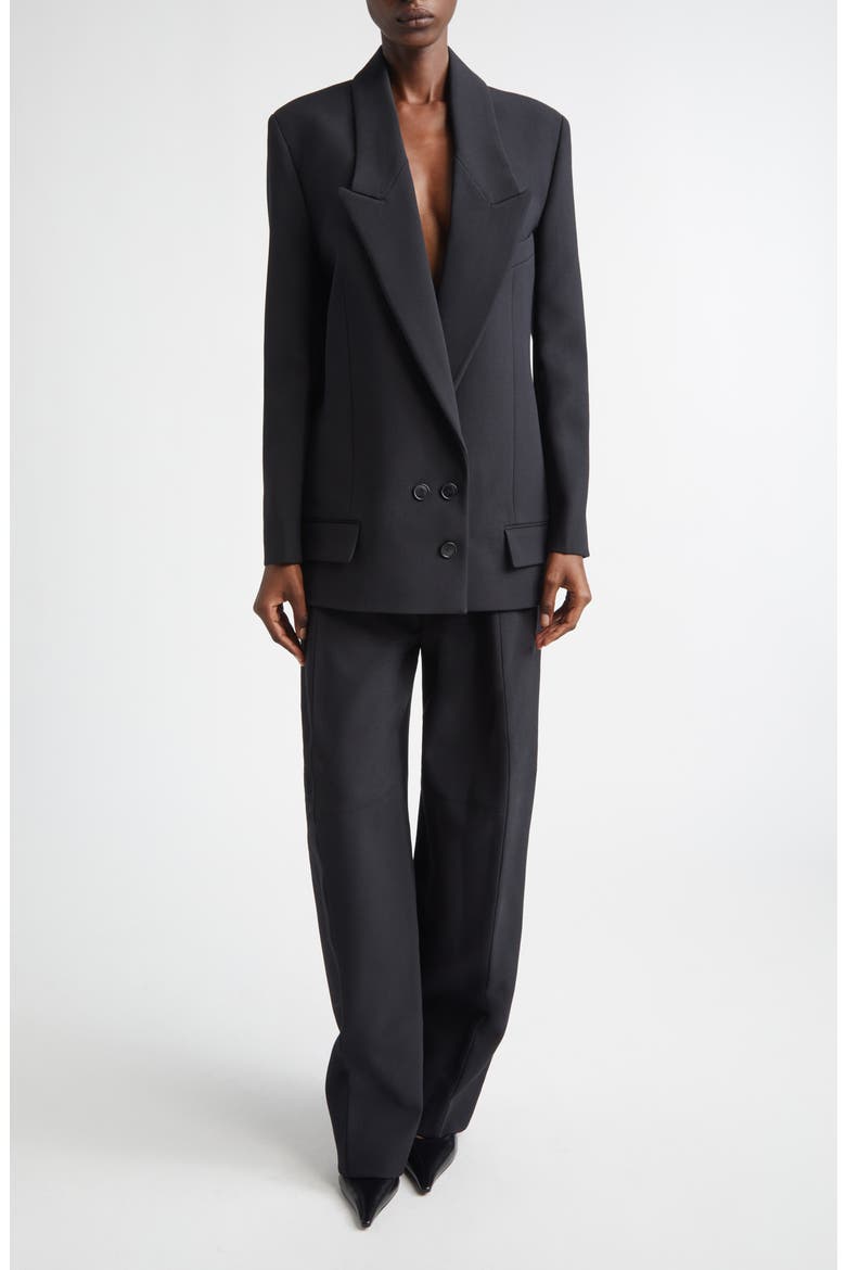 Elongated Lapel Detail Double Breasted Jacket, Alternate, color, BLACK