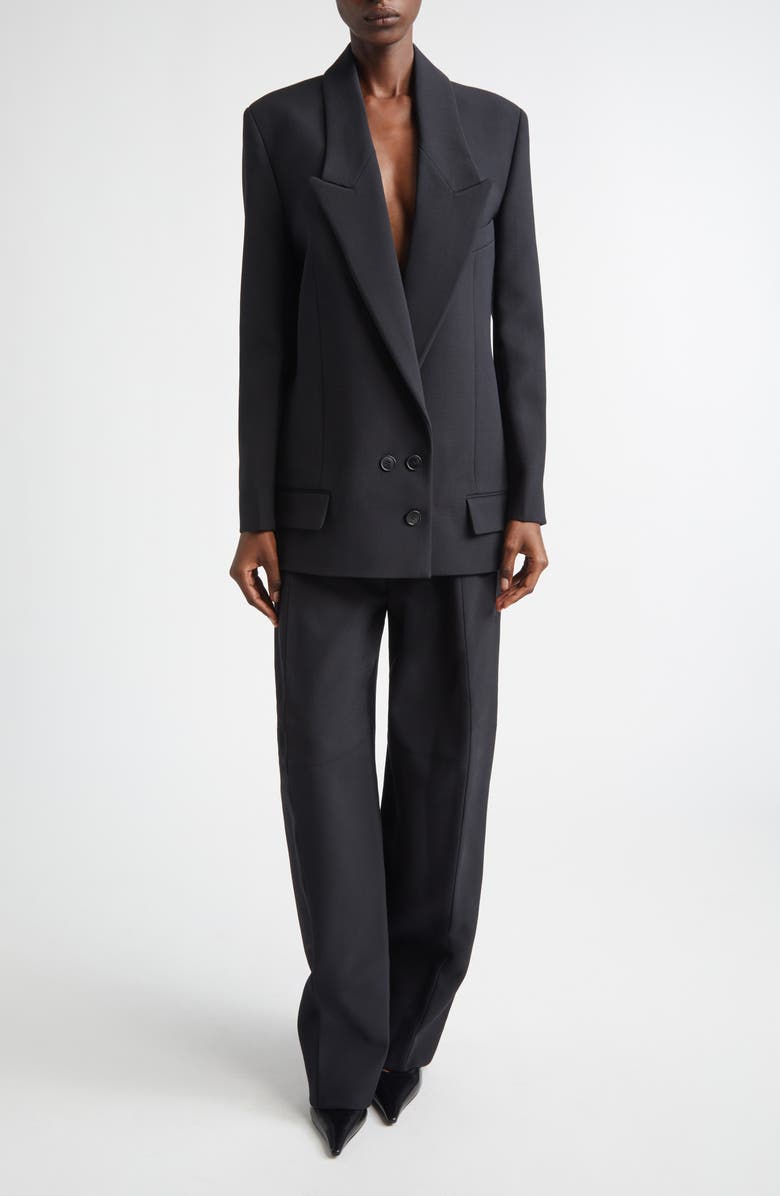 Victoria Beckham Sculptural Leg Virgin Wool Trousers, Alternate, color, Black