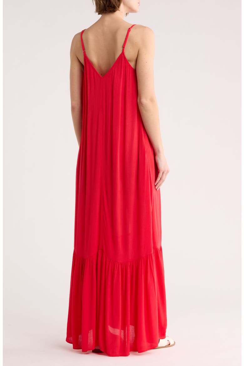 Gauze Tiered Maxi Dress, Alternate, color, RED LOLLIPOP