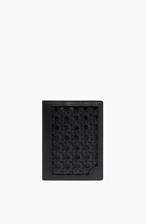 Aviteur Double Calfskin Paglia Di Vienna Weave Passport Holder In Black