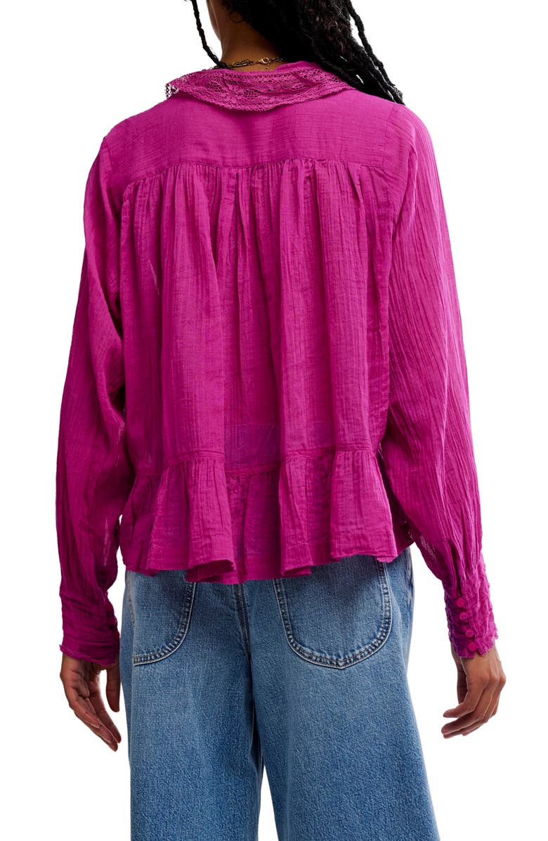 Free People Elodie Lace Trim Ruffle Hem Shirt, Alternate, color, Dragonfruit