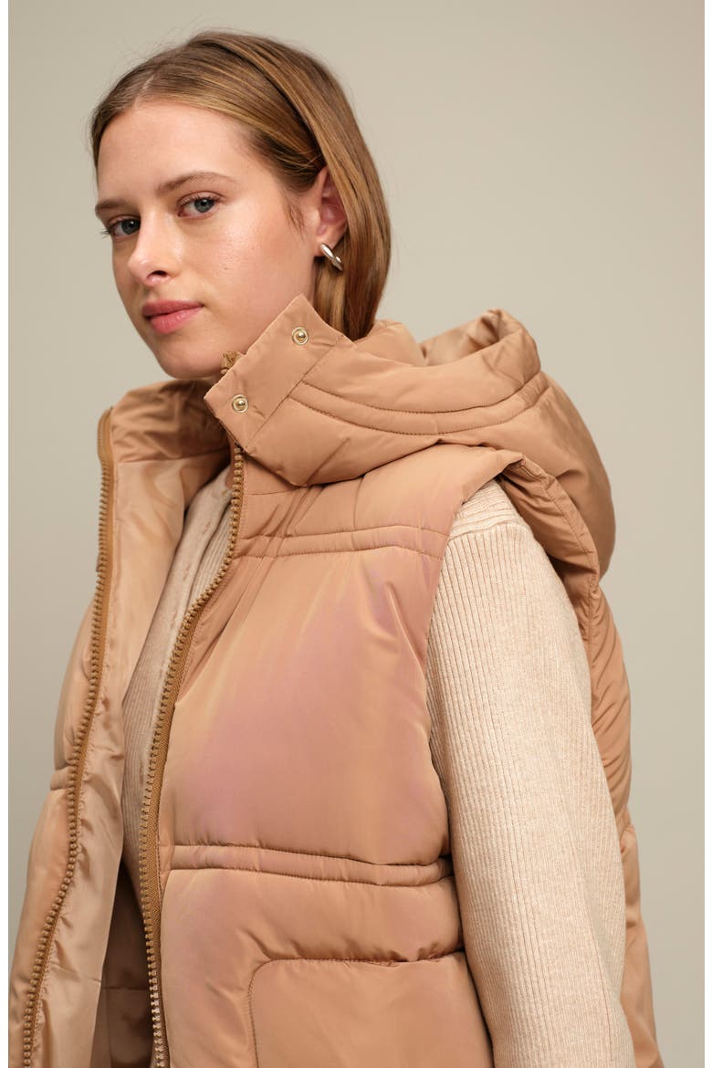Travis Quilted Hooded Puffer Vest, Alternate, color, CARAMEL