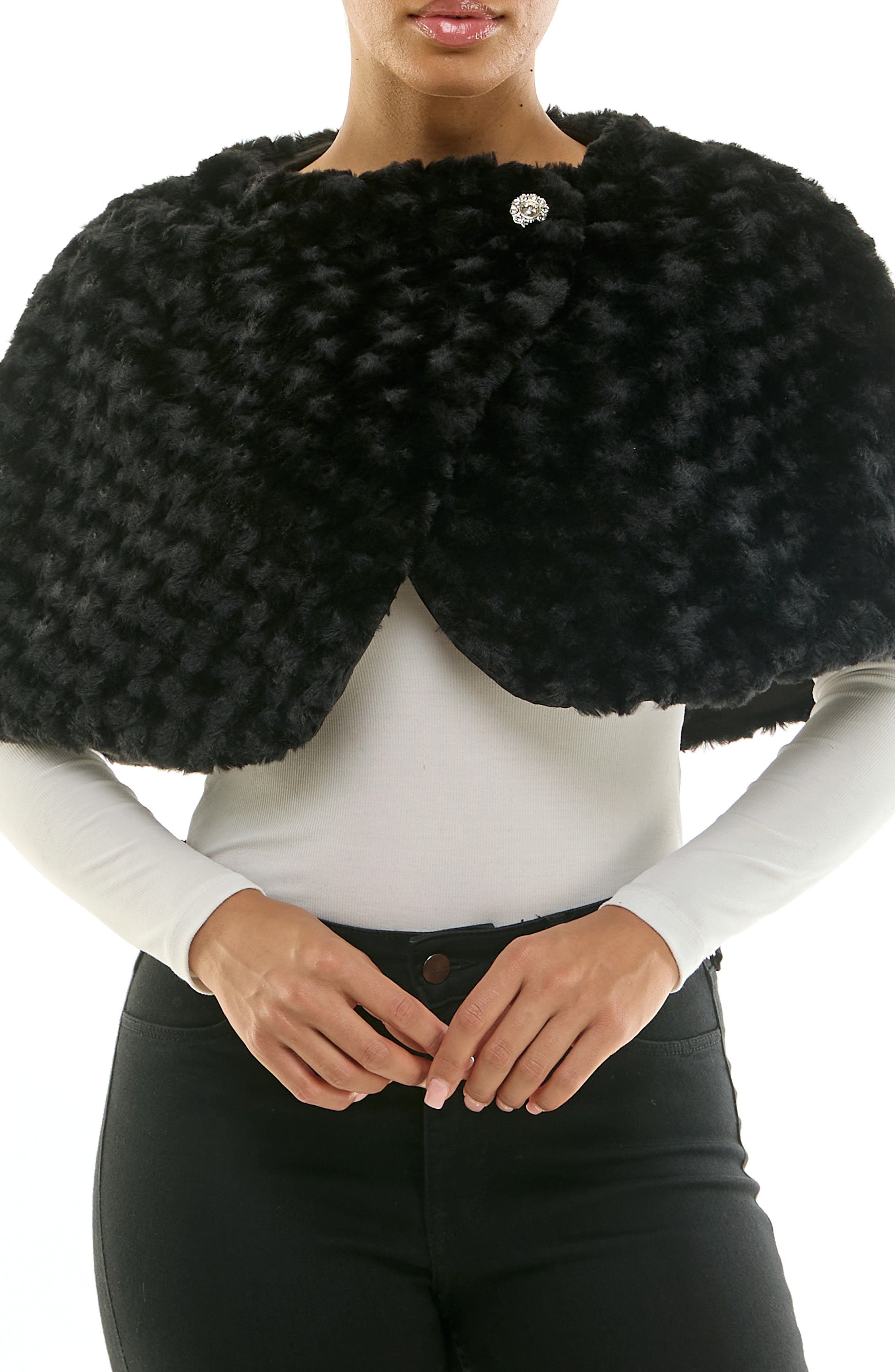Nina Leonard Faux Fur Capelet