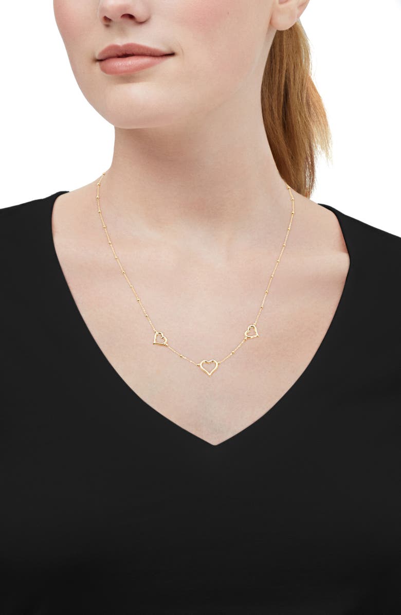 Frankie & Zoe 10K Yellow Gold Triple Heart Beaded Station Chain Necklace, Alternate, color, Yellow Gold