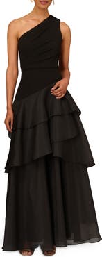 Aidan Mattox by Adrianna Papell Tiered One-Shoulder Ballgown