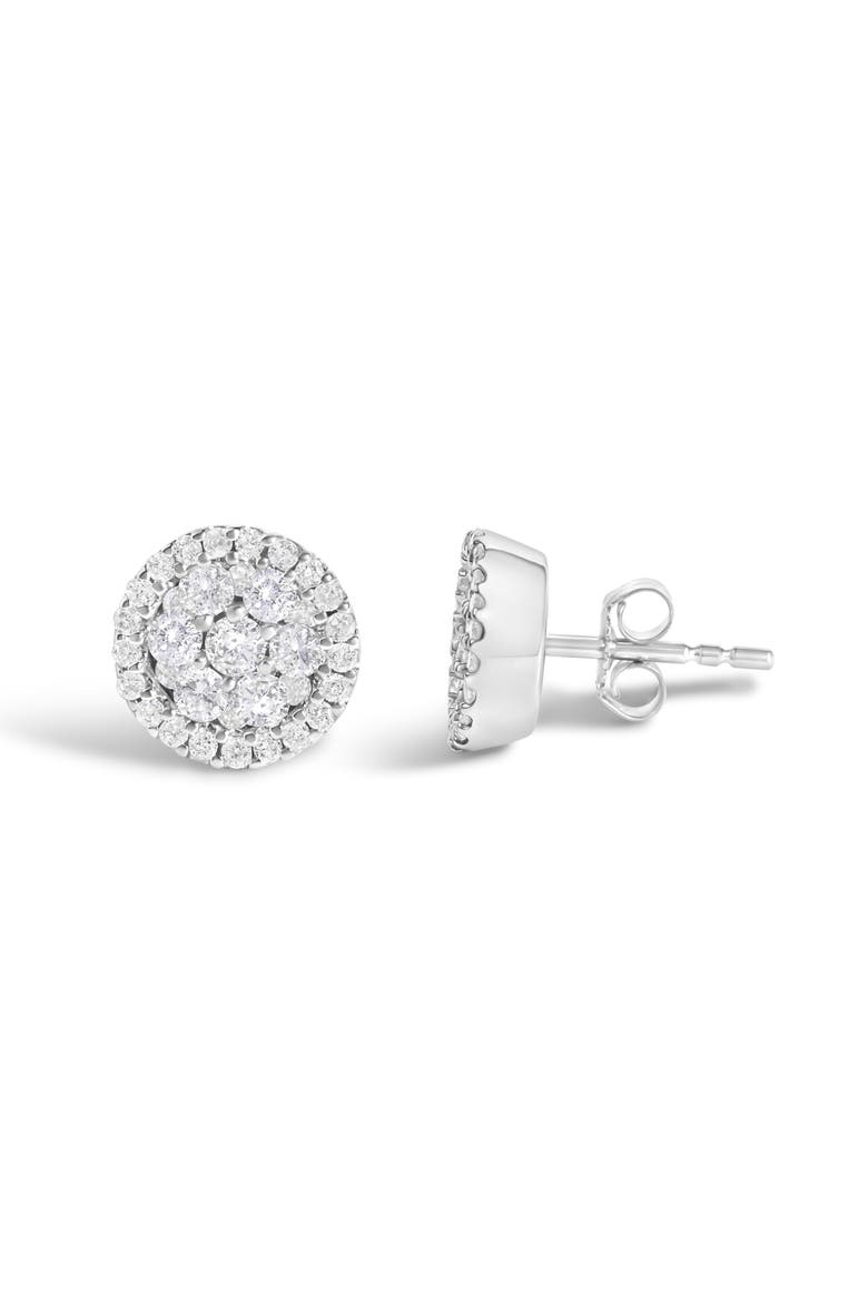 Certified 14K Gold 1.0 Cttw Diamond Cluster Button Stud Earrings, Alternate, color, White
