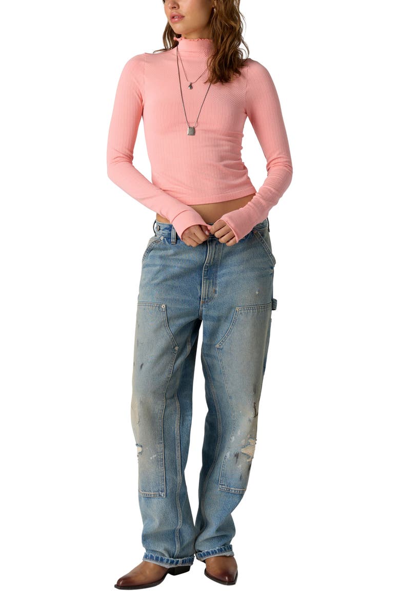 Intimately FP So Soft Ribbed Mock Neck Tee, Alternate, color, PINK PARAKEET