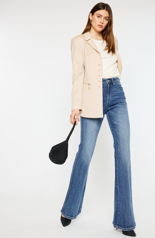 Kancan Jessica Denim Flare Jeans In Medium Stone Wash In Medium Wash