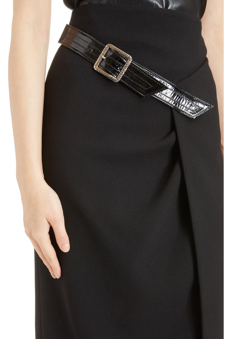 Belt Detail Wool Wrap Skirt, Alternate, color, BLACK