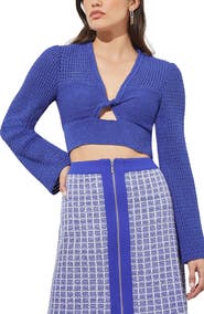 Ming Wang Twist Front Open Knit Crop Top