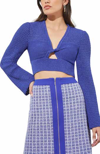 Ming Wang Twist Front Open Knit Crop Top
